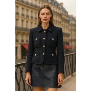 Chanel Lambskin Leather A-Line Skirt Navy Blue Pockets